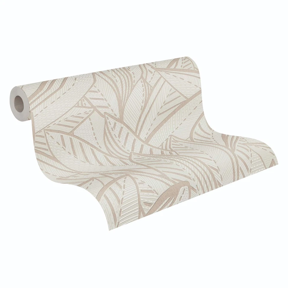 Vliestapete Blattmuster Dschungel Tropen Grau Creme Metallic 39933-3 (2,72€/1qm) - Bild 3 von 4