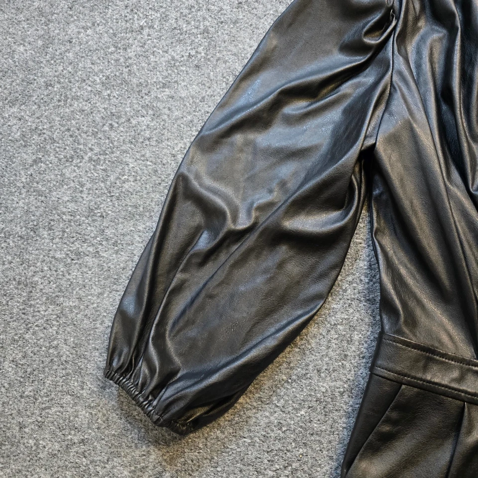 Mameluco Ramy Brook para mujer talla 8 negro cuero vegano Ines manga abullonada cóctel Foto 3 de 4