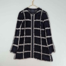 Nic + Zoe Fuzzy Full Zip Up Square Black Jacket Long Sleeve Size Large