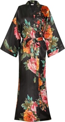 Women's Floral Long Kimono Robe Long Silky Robe Long Silk Robe Ladies XL-XXL