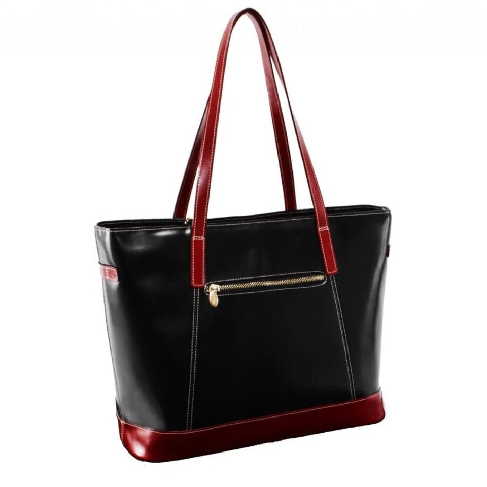 Bolso de Mano McKlein de Cuero para Damas con Bolsillo para Tableta - SERAFINA | Negro y Rojo Foto 4 de 4