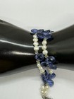 Sterling Silver Blue Teardrop & Pearl Bracelet 8" Double Strand — photo 6