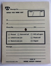 Vintage HUGHES AIRCRAFT COMPANY Form 196 CS Message Notepad NOS 40 Pages USA