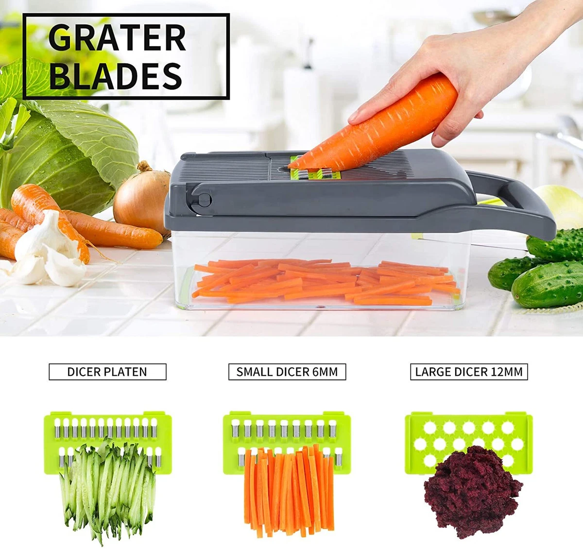 6-in-1 Multi Purpose Vegetable Slicer | Upgraded Vegetable Chopper Grater Cutter