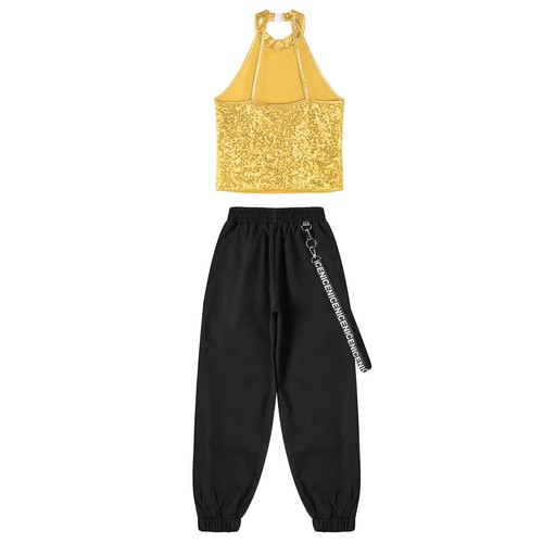 Kids Girls Tracksuit Stage Performance Outfit Workout Sets Metal Chain Crop Top - Picture 22 of 63