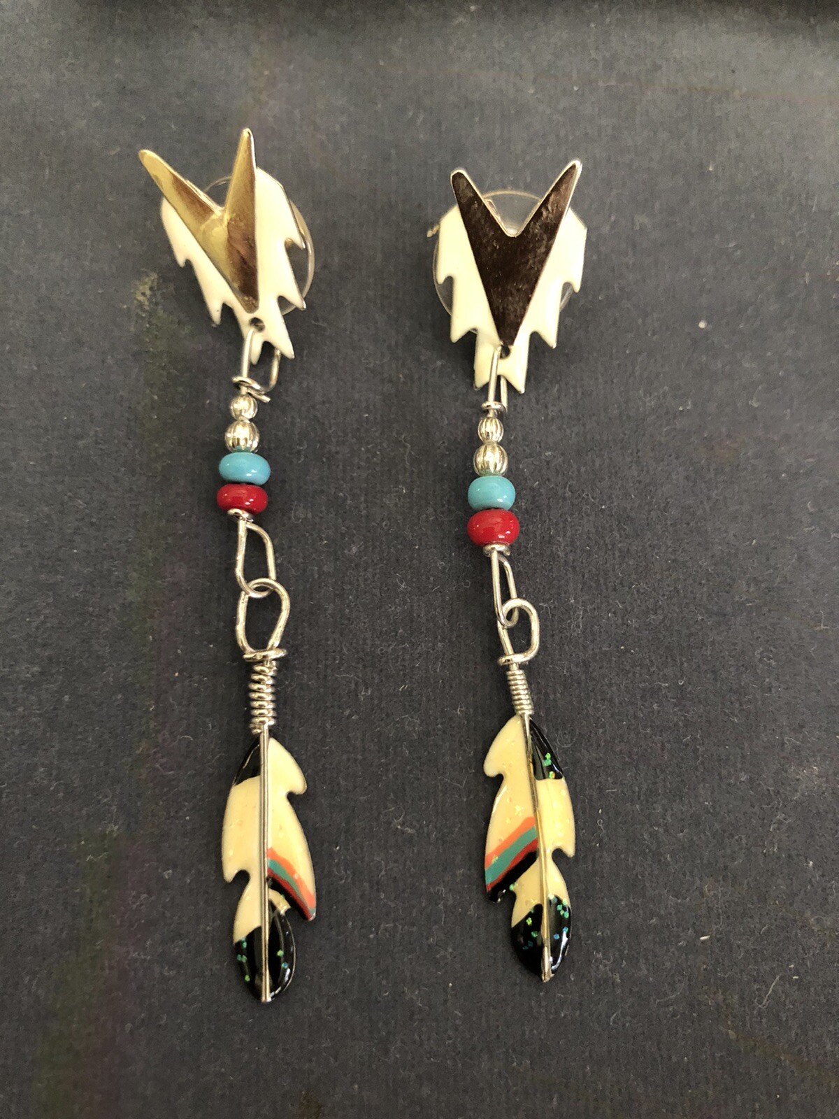 Lunch At The Ritz FEATHER SANACK post Earrings; HAND SIGNED & RARE!