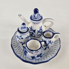 Miniature Porcelain Tea Set Blue White Floral Pattern
