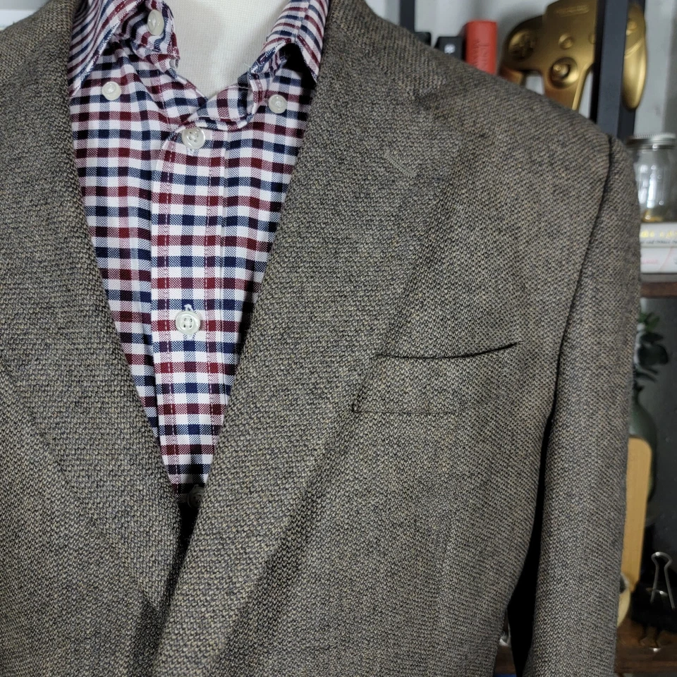 Мужская фланелевая спортивная куртка блейзер JOS A BANK на двух пуговицах коричневая шерсть размер 44R - Изображение 4 из 4