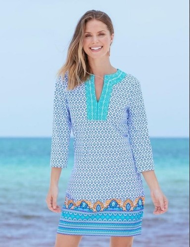 Cabana Life Napa Embroidered Tunic Dress MEDIUM Geometric Swim Cover Up Size Med