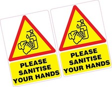 2 x Please Sanitise Your Hands Vinyl Sticker 100x70mm Shop Office Germs Sanitize