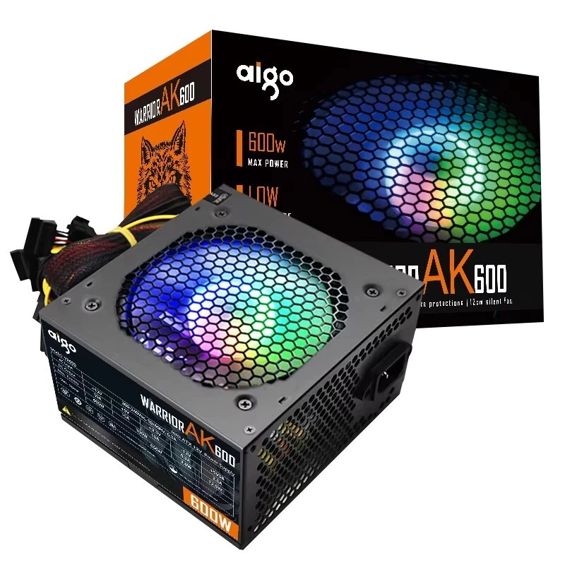 Aigo AK PC PSU Power Supply Unit 500W 600W 700W 800W 1000W Gaming 120mm RGB Fan - Image 4 of 4