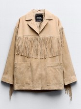 New Zara 2024 Sand Fringed Suede Leather Jacket Size M/l 4341/888 Rare