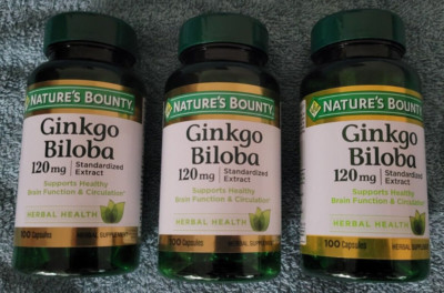 1 lot of 3 NEW! bottles of Gingko Biloba 120mg, 100 Caps each, Exp. in 2027