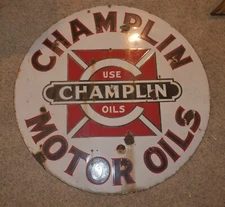 RARE Vintage PORCELAIN 30" CHAMPLIN MOTOR OIL Gas Station Advertising SIGN