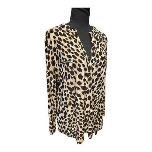 International Concepts Women's Black/Brown Animal Print Zip-Pocket Top XL NWT - Picture 3 of 8