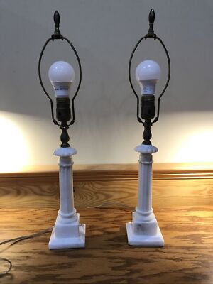 Set Marble Boudoir Lamps White Electric Table Dresser Lights