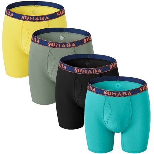 4 Paquete De Pierna Larga Ropa Interior para Hombre Calzoncillos Boxer con  Fly Entrenamiento Ropa Interior | eBay