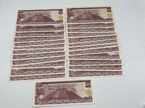 MEXICO LOT (25) NOTE $20 PESOS MEXICAN BANKNOTES SERIE MIX 1973 AU - Picture 3 of 4