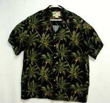 Paradise Found Honolulu Hawaii Black Green Palm Tree Print Camp Shirt Mens Large