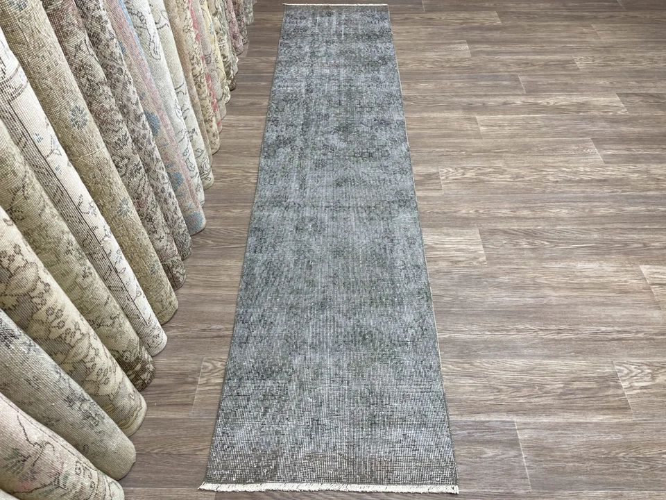 Corredor turco gris 2x10, corredor Oushak vintage, corredor de entrada de lana hecho a mano Foto 3 de 4