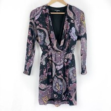 Express Boho Paisley Print Chiffon Mini Dress Long Sleeve, Size XS