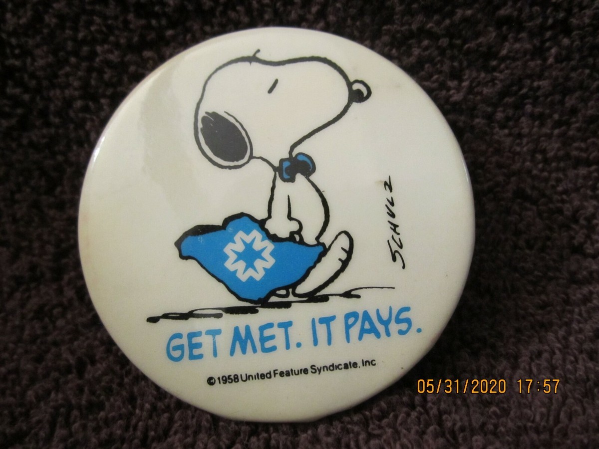 VINTAGE PROMO PINBACK BUTTON #97-016 - SNOOPY - MET LIFE