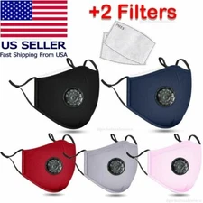 3 Ct Washable Reusable Cotton Face Mask with Air Valve Port  + 2 PM2.5 Carbon