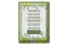 Targa in latta scritta 30x40 cm regole giardino anche piccolo giardino è felicità insegna