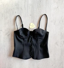 MIRROR PALAIS Authentic Black Bustier Button Sweetheart Neck Romantic Top NWT XL