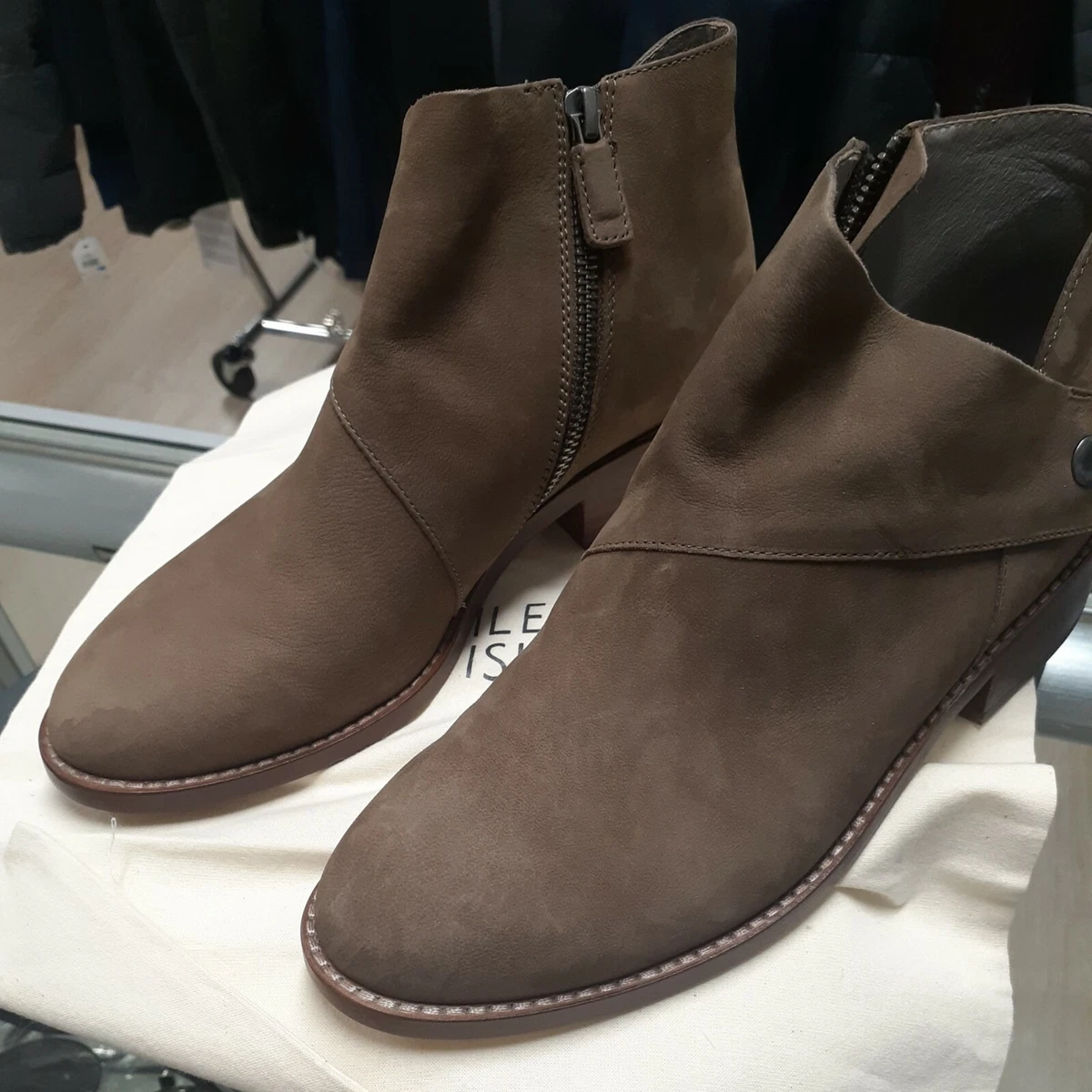 Eileen Fisher Billie Bootie in Antelope Tumbled Nubuck size 7.5 M