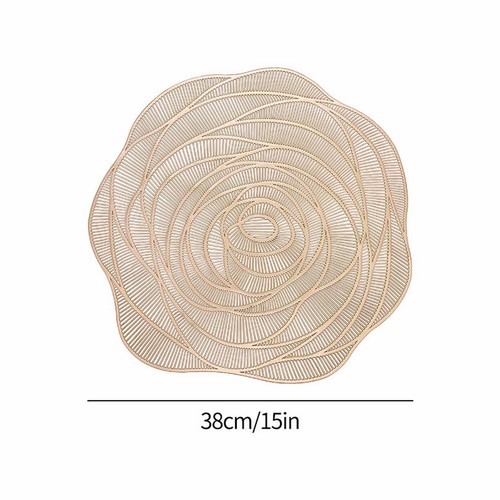Rose Vinyl Placemat Hollow Round Plastic PVC Pressed Golden Dinning Table Mat - Picture 18 of 21