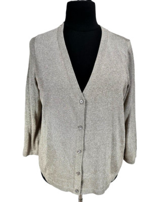 avenue Women Button Up Knit Top Long Sleeve Shirt Size 22/24 Gold Metallic 222P