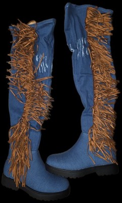 Denim Fringe Boot Cape Robbin New In Box Size 6