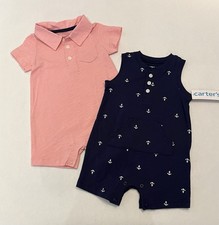 Carters Baby Boy Rompers 6 Months 2 PC Set Cute Anchor Summer Outfit New