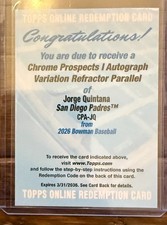 2026 Bowman JORGE QUINTANA Variation Refractor Auto Redemption SSP