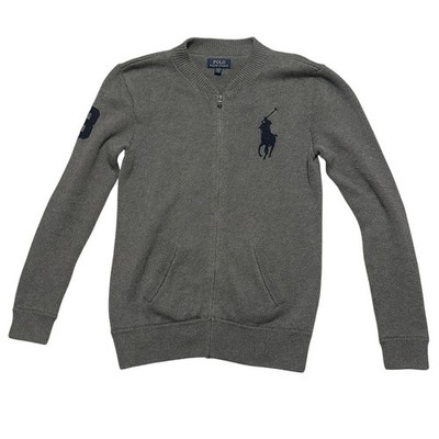 Polo Ralph Lauren Sweater Jacket Boys Xl (18-20) Full Zip Big Pony Knit Gray