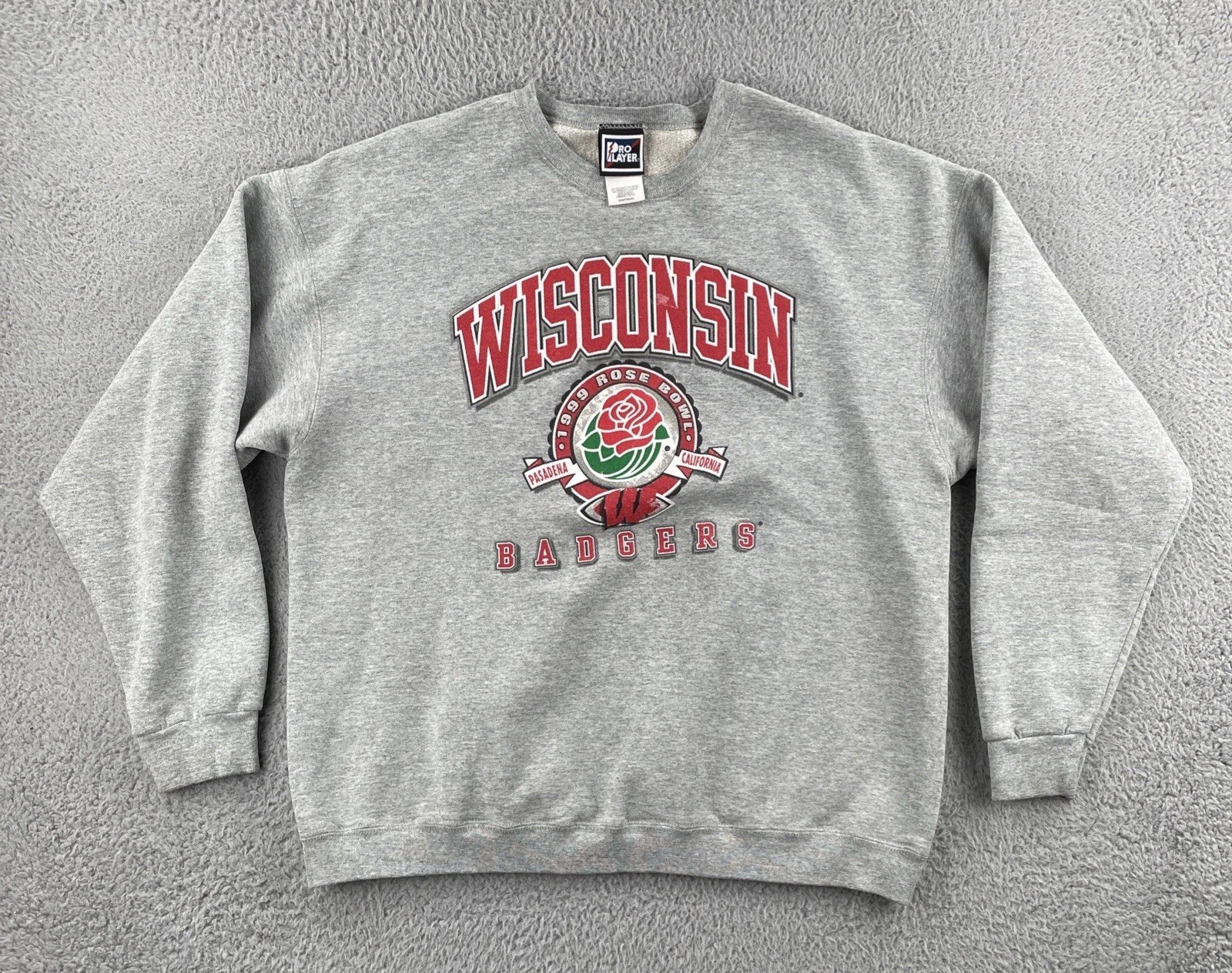 Vintage 1999 Wisconsin Badgers Rose Bowl Mens XL Gray Crewneck Sweatshirt