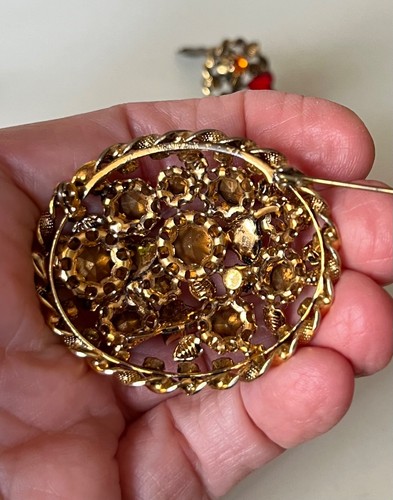 Vintage Austria ROSSO/ARANCIO/ORO strass e CUORI ROSSI/MARRONI GP SPILLA/ORECCHINI - Foto 3 di 16