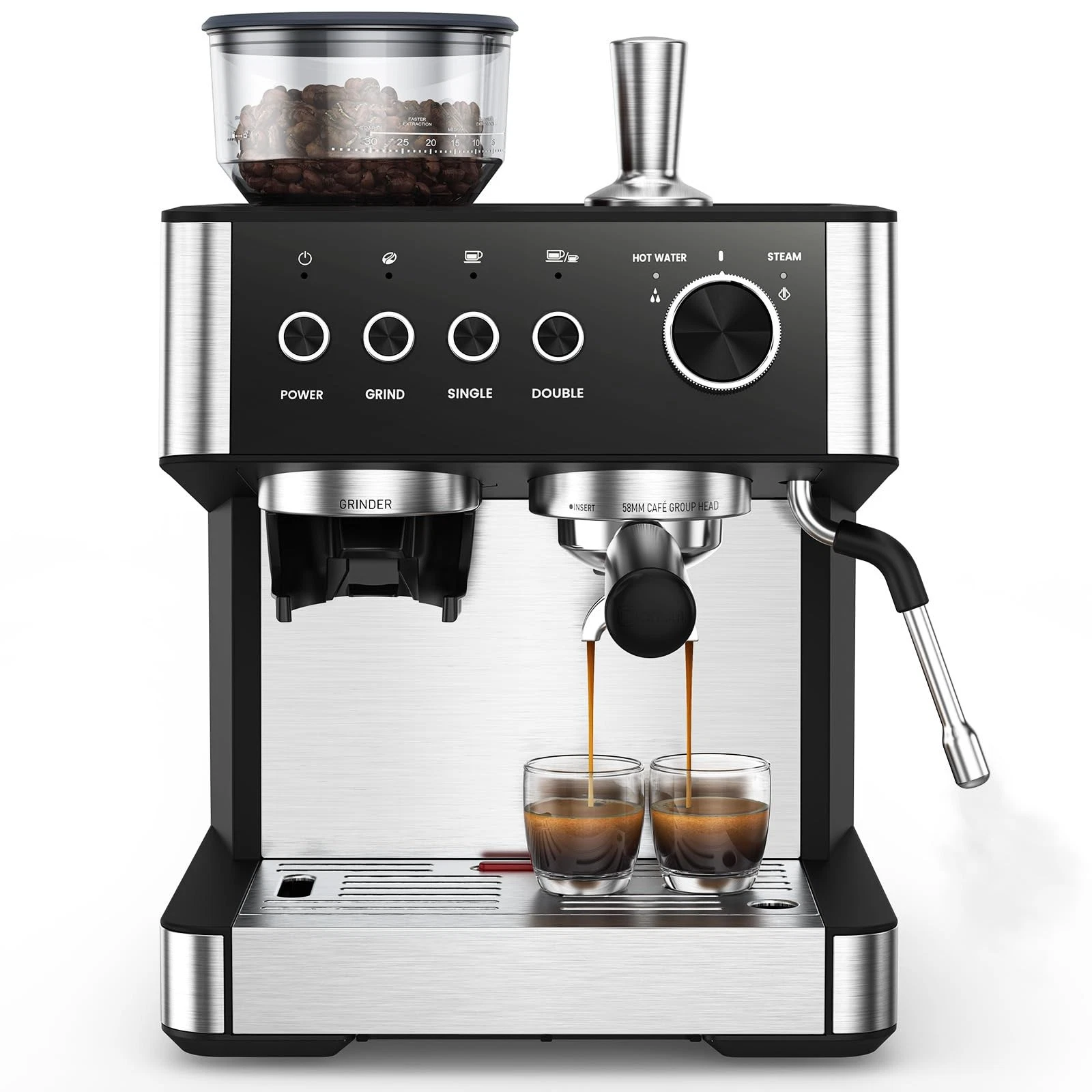 (2025 Upgrade)20 Bar Espresso Machine Built-in Anti-Clog Coffee Grinder Expresso