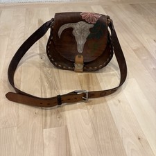 Western Vintage 2014 Hand-Tooled Embossed Leather Shoulder Crossbody Purse USA