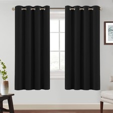Blackout Curtains Short Thermal Curtain Living Room Black H175xW140cm 2 Se...
