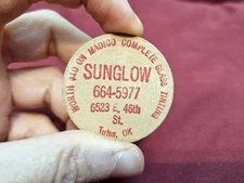 Vintage Wooden Nickel Sunglow Tulsa, OK Worth $10 Madico Complete Glass Tinting