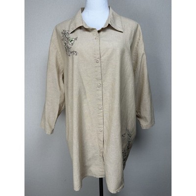 Classic Elements Women's Sz 24W/26W Button Up Shirt SS Embroidered Floral