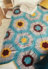 Crochet Pattern Stripe Hexagon Motif Blanket- Throw