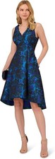 Adrianna Papell Blue Floral Ruffle Sleeveless Jacquard Dress sz 14 Day-Dinner