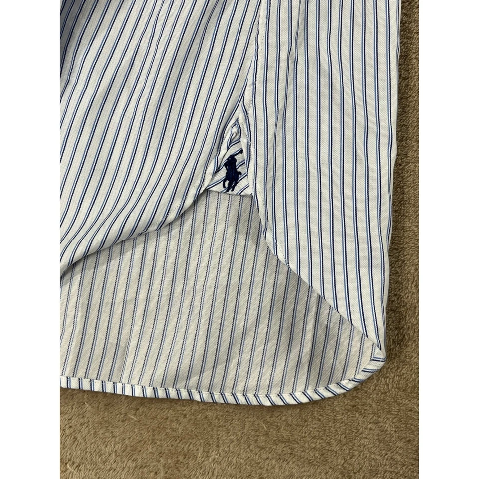 Camisa de vestir vintage Polo de Ralph Lauren Regent a rayas para hombre cuello 18 46 azul NUEVA Foto 4 de 4