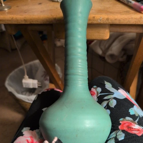 VAN BRIGGLE Turquoise Glaze Art Pottery vase. 10.5"  high