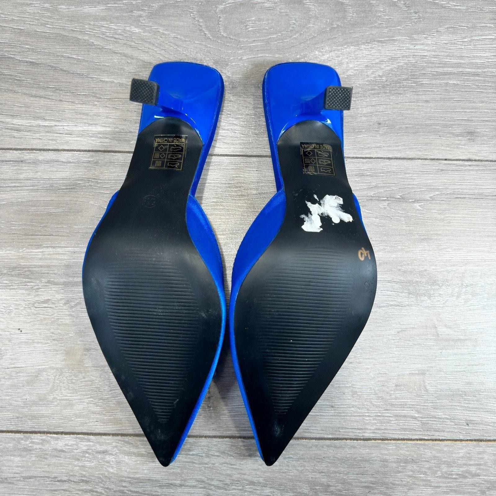 Coast Womens Blue Satin Pointy Toe Slip On Mule Heels Shoes Size UK 5 image 6
