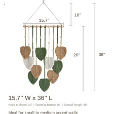 15.7x36 Inch Macrame Wall Hanging Nursery Decor Leaves Woven Tapestry Feather...