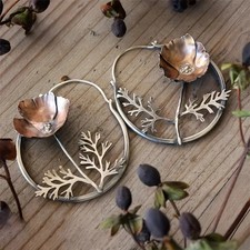 Silver Tone Drop Earrings Flower Hoop Geometric Classic Round Women Jewelry